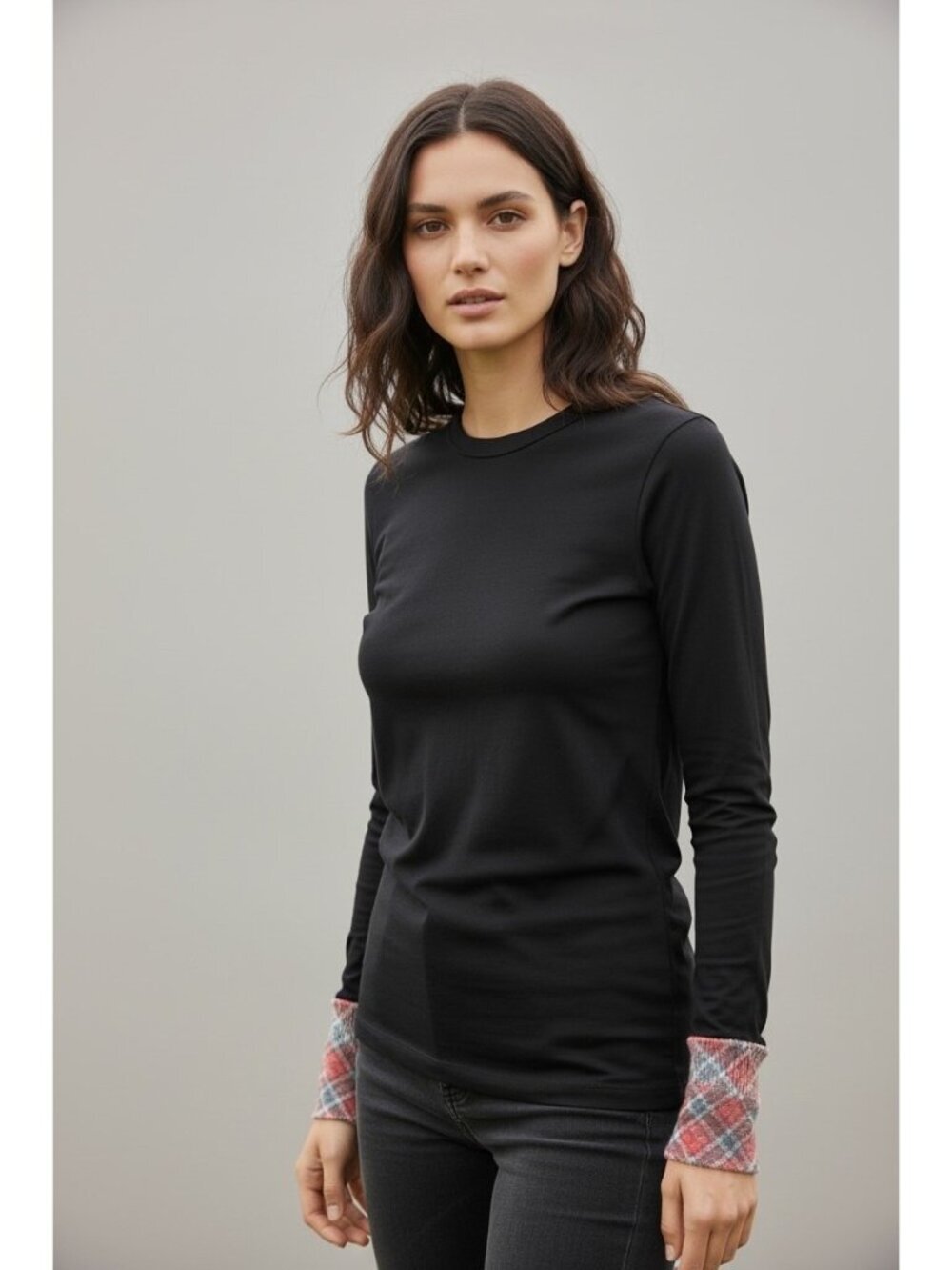 Comme des Garçons 2012 Black Wool Plaid Cuff Long Sleeve Top Size M